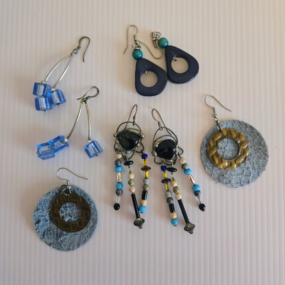 Bundle of artisan earrings blue tones